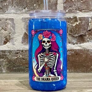 Handmade Acrylic Skeleton Tumbler w/ Straw | Floral Gothic Reusable Cup | 16oz